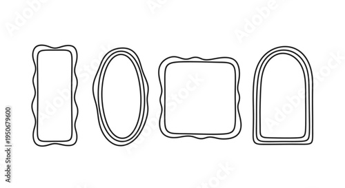 set of four unique hand-drawn outlined frames with varied shapes and wavy edges ideal as decorative graphic design elements for creative projects.