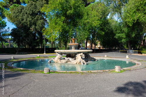 Fountain in Garden of Villa Borghese in Rome, Italy. Architecture and landmark of Rome. Cityscape of Rome.
