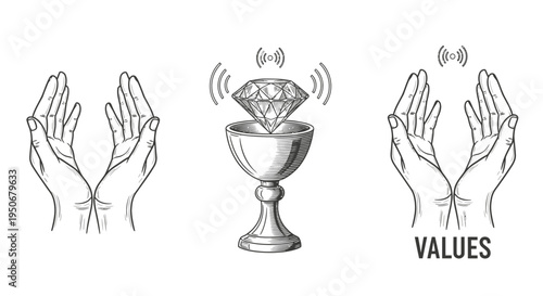symbolic illustration of cupped hands embracing core values a radiating diamond in a chalice signifying precious inner worth