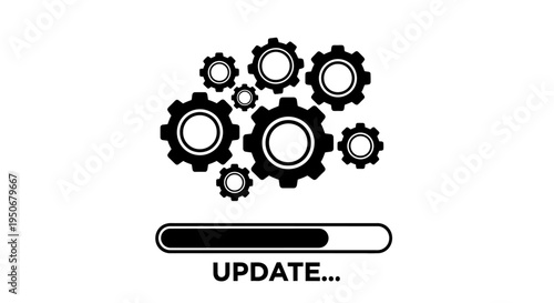 technology system update with gears and a progress bar illustrating software maintenance development and improvement process.
