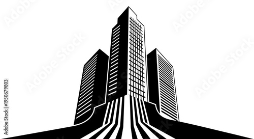 urban skyscrapers towering in a dynamic low-angle perspective illustrating corporate growth and architectural design for business concepts