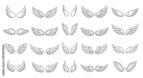 various angel and bird wing outline icons perfect for logos tattoos and spiritual graphic design projects
