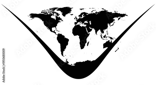 world map featuring continents framed by a stylized dark curve ideal for illustrating global business technology and environmental concepts.