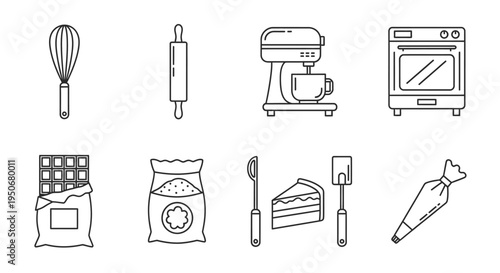 a collection of essential baking tools and ingredients arranged as a flat lay perfect for sweet dessert preparation and cooking concepts.