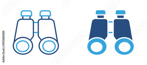 Binoculars icon set. Optical binoculars for distant viewing, surveillance, exploration and observation concept. Vector illustration.