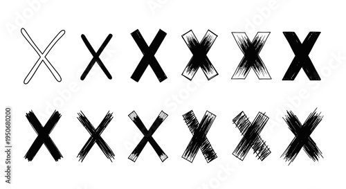 collection of hand-drawn x marks and cross symbols in various styles perfect for ui design error icons or rejection signs on a white background.