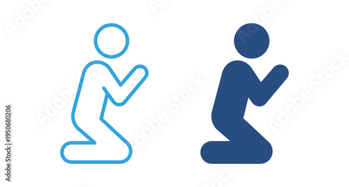 Kneeling person icon set. Human figure kneeling or praying gesture, worship, respect or apology concept. Vector illustration.
