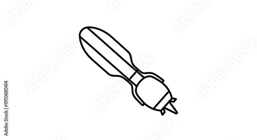 a black and white line art illustration of a potato peeler an essential kitchen utensil used for vegetable and fruit preparation.