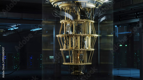 Fotografie Advanced quantum computer processor suspended inside futuristic laboratory chamber