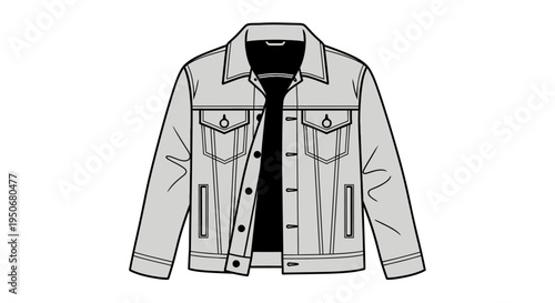 a classic light gray denim jacket unbuttoned to reveal a dark t-shirt ideal for fashion design and apparel branding.