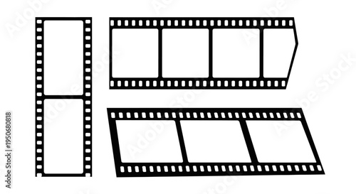classic black film strip frames for movie and photography design isolated white background for creative media projects