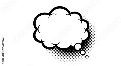 classic comic style thought bubble with halftone dots on a white background perfect for graphic design and expressive text overlay in pop art projects.