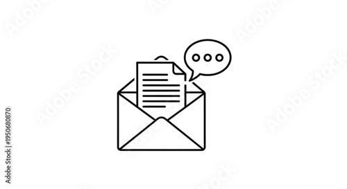 digital email message icon in an open envelope with a document and speech bubble representing new communication online correspondence and notification concepts for modern digital design