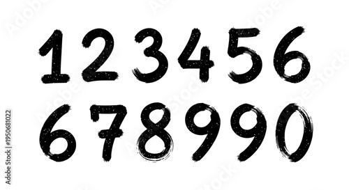 hand drawn brushstroke numbers 0-9 with a grunge texture on white ideal for creative design projects and graphic resources