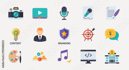 Collection of business and media icons.