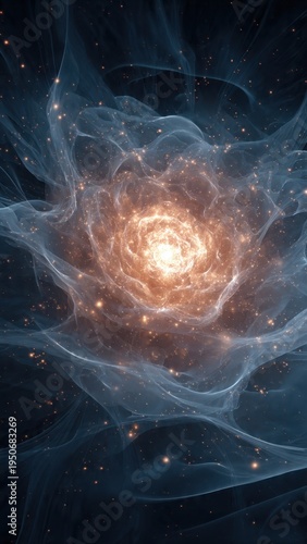 Abstract Cosmic Nebula Vortex with Luminous Core and Sparkling Dust