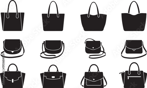 Luxury Handbags and Fashion Purse Vector Silhouettes