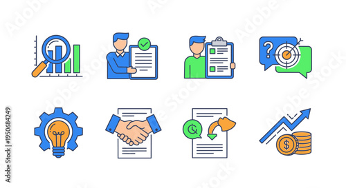 Business icons for finance and growth.