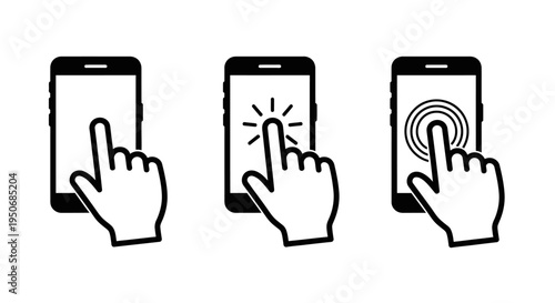 a human hand tapping touching and clicking a smartphone screen illustrating digital user interface interaction