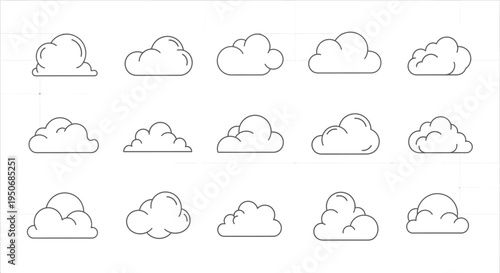 a collection of various cloud icons in a minimalist outline style perfect for weather app design or sky-related graphics