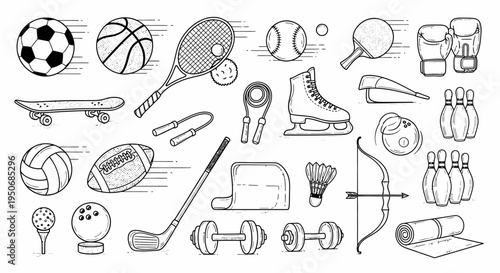 a comprehensive collection of sports equipment and fitness gear illustrations perfect for active lifestyle designs