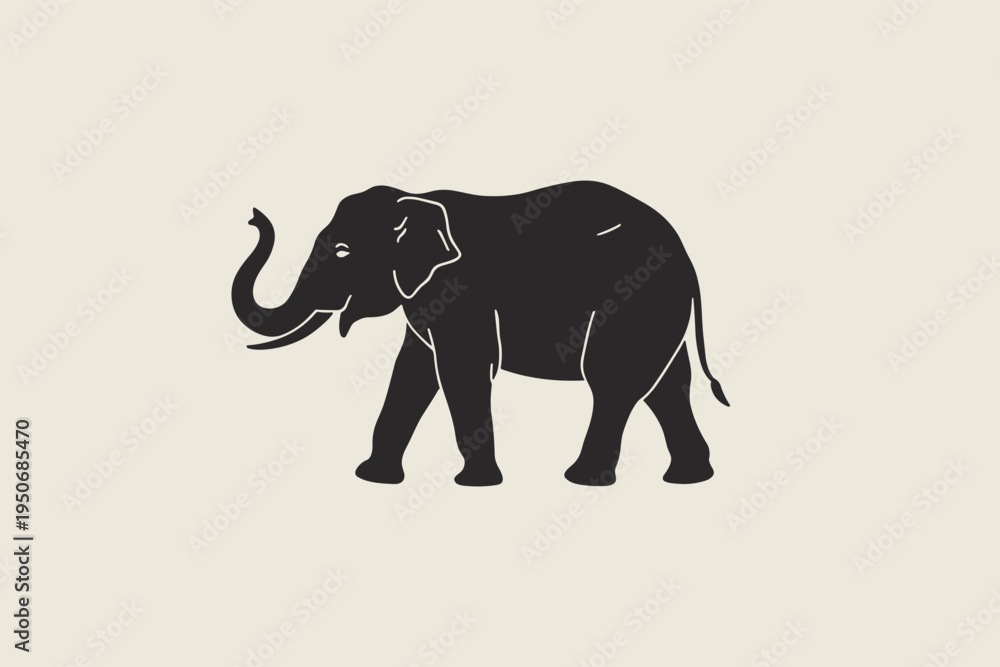 Obraz premium Black elephant silhouette walking on a light beige background