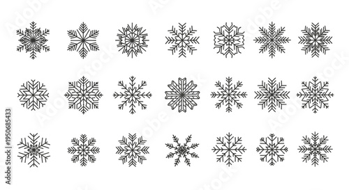 a diverse collection of snowflake icons showcasing intricate winter patterns perfect for festive christmas and seasonal designs.