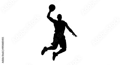a dynamic basketball player silhouette jumping to dunk the ball showcasing athleticism and sports action on white.