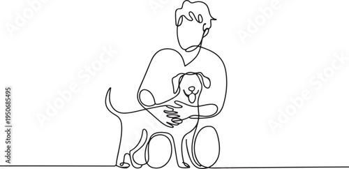 Person Embracing Dog Continuous Line Art animal friendship