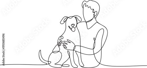 Man and Dog Continuous Line Drawing animal friendship