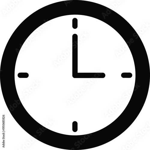 A minimalist black and white clock icon representing the passage of time in a simple flat style Vector
