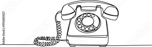 Black Line Art of Rotary Dial Telephone on White rotary phone