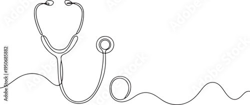 Black line art stethoscope on white background medical