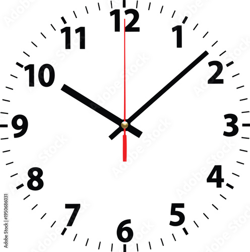 A classic analog wall clock face design showing the time set to approximately ten minutes past ten Vector