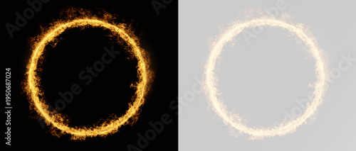 Foto Fire circle ring burning magic flame portal and orange glowing halo for fantasy