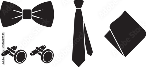 Mens Formal Suit Accessories and Tie Vector Silhouettes