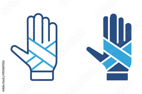 Hand bandage icon set. Hand wrapped with medical bandage tape, injury protection, first aid treatment and healthcare concept. Vector illustration.