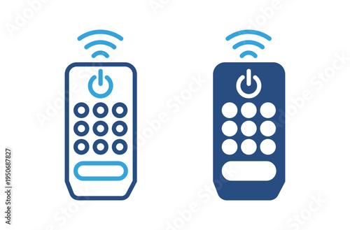 Remote control icon set. Wireless controller with buttons and signal waves, electronic device control and home technology concept. Vector illustration.