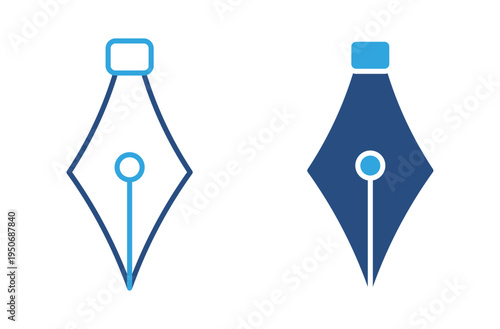 Fountain pen nib icon set. Ink pen tip for writing, calligraphy, signature and stationery concept. Vector illustration.