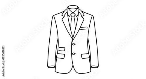 a minimalist line art illustration of a mens suit jacket and tie embodying professionalism and formal business attire.