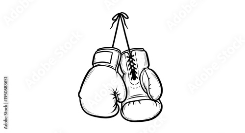a pair of boxing gloves hanging by laces representing sports fitness and determination ideal for athletic and competition concepts.