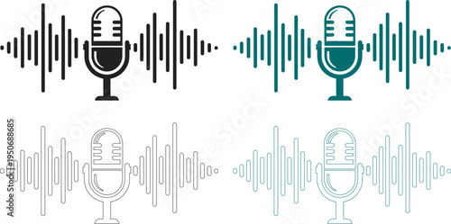 Microphone and sound wave illustrations for podcast or audio recording