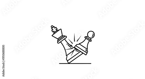 a small pawn surprisingly knocks over a powerful king chess piece symbolizing an unexpected victory and strategic challenge