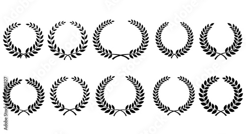 a variety of black laurel wreaths representing victory award and honor for elegant emblem designs and certificate borders.