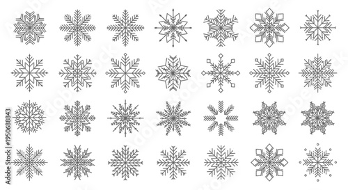 a vast collection of diverse geometric snowflake icons for winter christmas and new year holiday designs and seasonal decor
