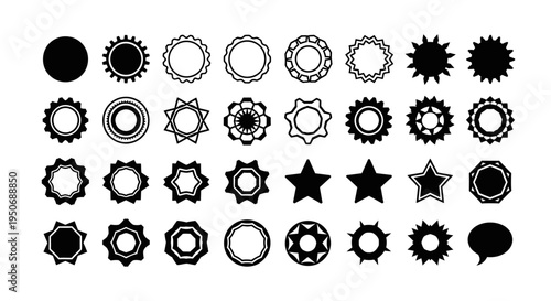 a versatile collection of black and white graphic design shapes stars and badges for ui design and branding