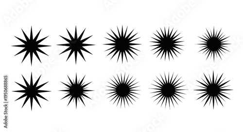 a versatile set of black starburst and sunburst spiky graphic vector elements ideal for abstract modern design projects