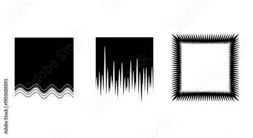 abstract black and white graphic elements with wavy lines sharp spikes and edgy borders for modern design backgrounds