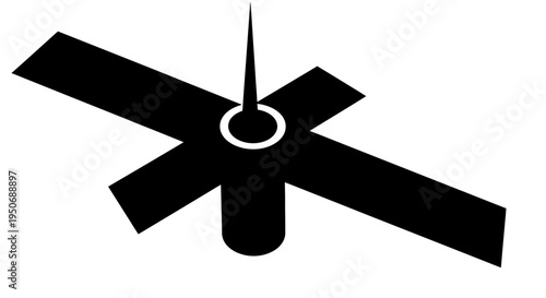 abstract black and white symbol resembling a propeller or directional icon with a central point and spike useful for minimalist graphic design