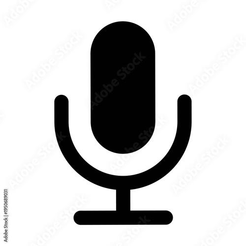 Black microphone silhouette icon. Audio recording and podcast concept vector illustration.